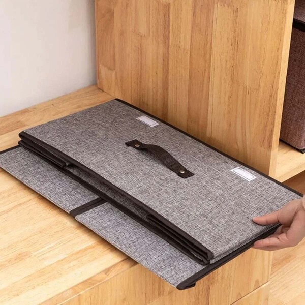 Caja Organizadora Plegable Ropa Doble Compartimiento Premium Color Gris y Blanco