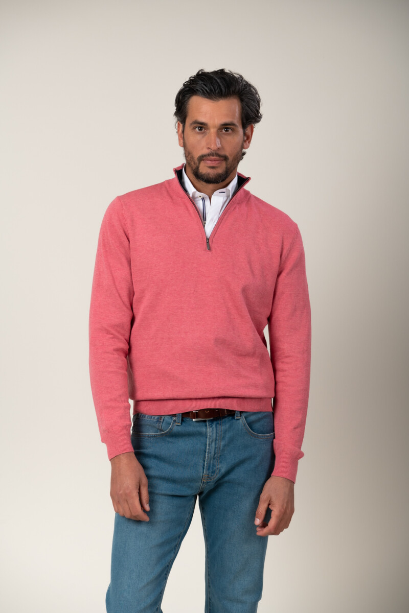 Sweater medio cierre algodón - Coral 