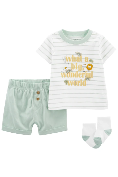 Set tres piezas short, remera y medias de algodón Set tres piezas short, remera y medias de algodón
