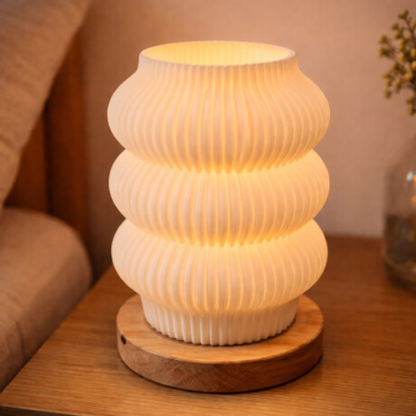 Lámpara veladora Dona con base en madera - 12x22cm Blanco