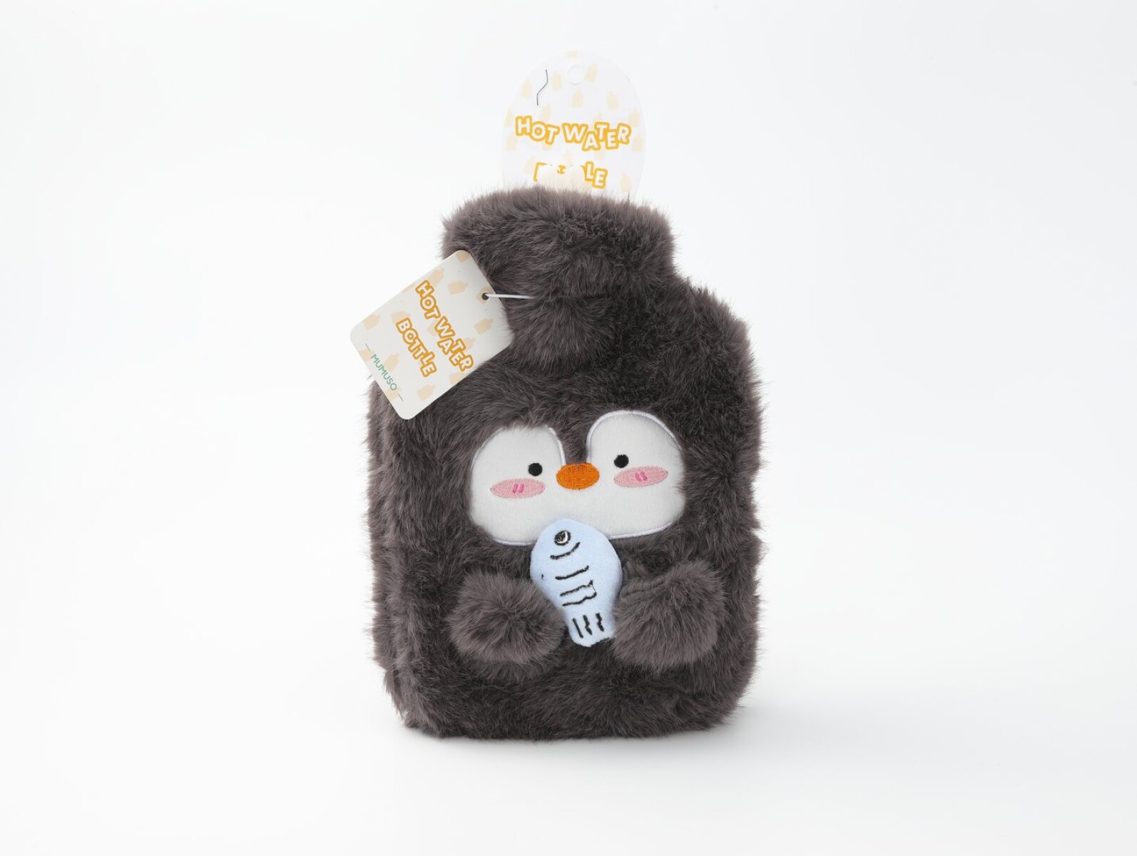 BOLSA DE AGUA CALIENTE CON FORMA DE PINGÜINO Y DISEÑO DE PEZ (1000 ML / NEGRO) 