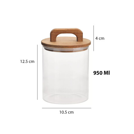 Frasco Tarro Recipiente en Vidrio y Tapa Madera c/ Asa 950Ml Transparente