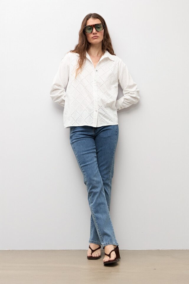 Camisa frente broderie blanco