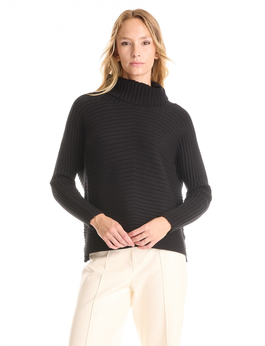 Buzo Acanalado Cuello Alto - Negro 