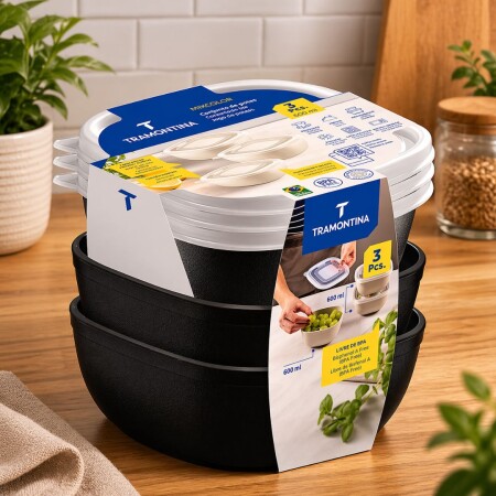 Juego de Potes Viandas Tramontina x3 Unidades 600Ml Juego de Potes Viandas Tramontina x3 Unidades 600Ml