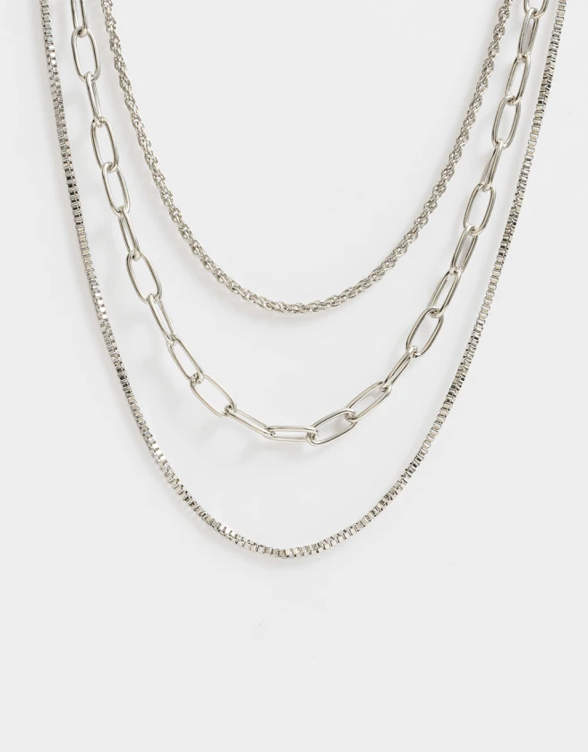 Collares Cortos Multi Cadenas Collar Corto Multicadenas - Plateado