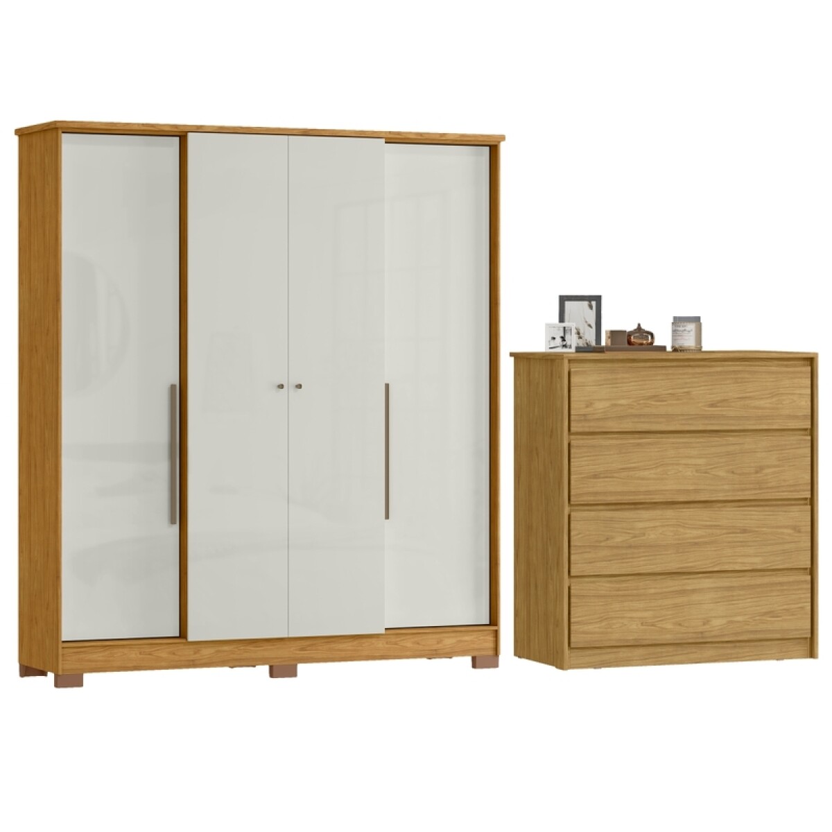 Juego de Dormitorio Ropero Monaco 4 Puertas y Comoda Carla 4 Cajones - Marrocos 