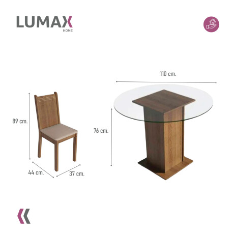 Juego de comedor con mesa redonda de vidrio y 4 sillas rústicas Beige
