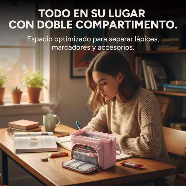Cartuchera Escolar Liceal Organizador 22cm Gran Capacidad Color Rosado
