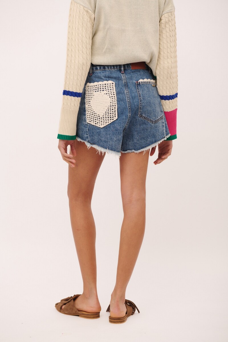 PRE VENTA SHORT WIDE CROCHET Celeste Con Blanco