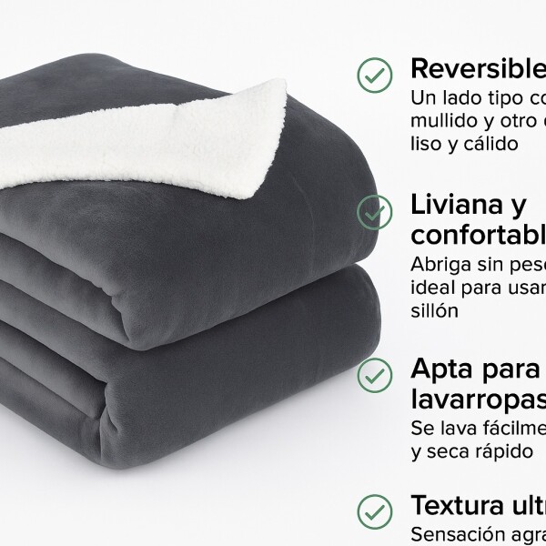 Frazada Manta Polar Con Corderito Acolchado 2 Plazas 230x200 Color Variante Gris