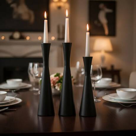 Set X3 Candelabros Metal Portavelas Iluminación Decoración Negro