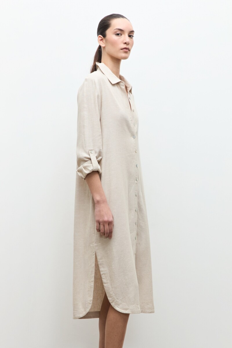 Vestido lino camisero beige melange