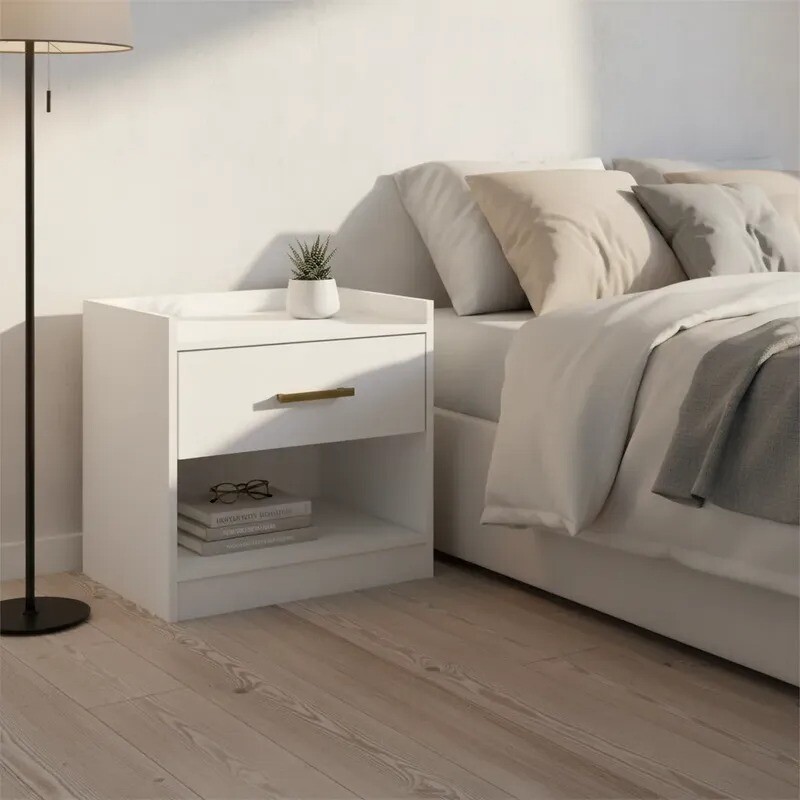 MESA DE LUZ CON 1 CAJON - COLOR BLANCA MESA DE LUZ CON 1 CAJON - COLOR BLANCA