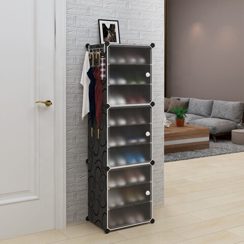 Armario Organizador de Zapatos IMBACK IBK-PLC007 | 3 Pisos, 3 Puertas Esmeriladas, Compacto y Versátil Negro Armario Organizador de Zapatos IMBACK IBK-PLC007 | 3 Pisos, 3 Puertas Esmeriladas, Compacto y Versátil Negro
