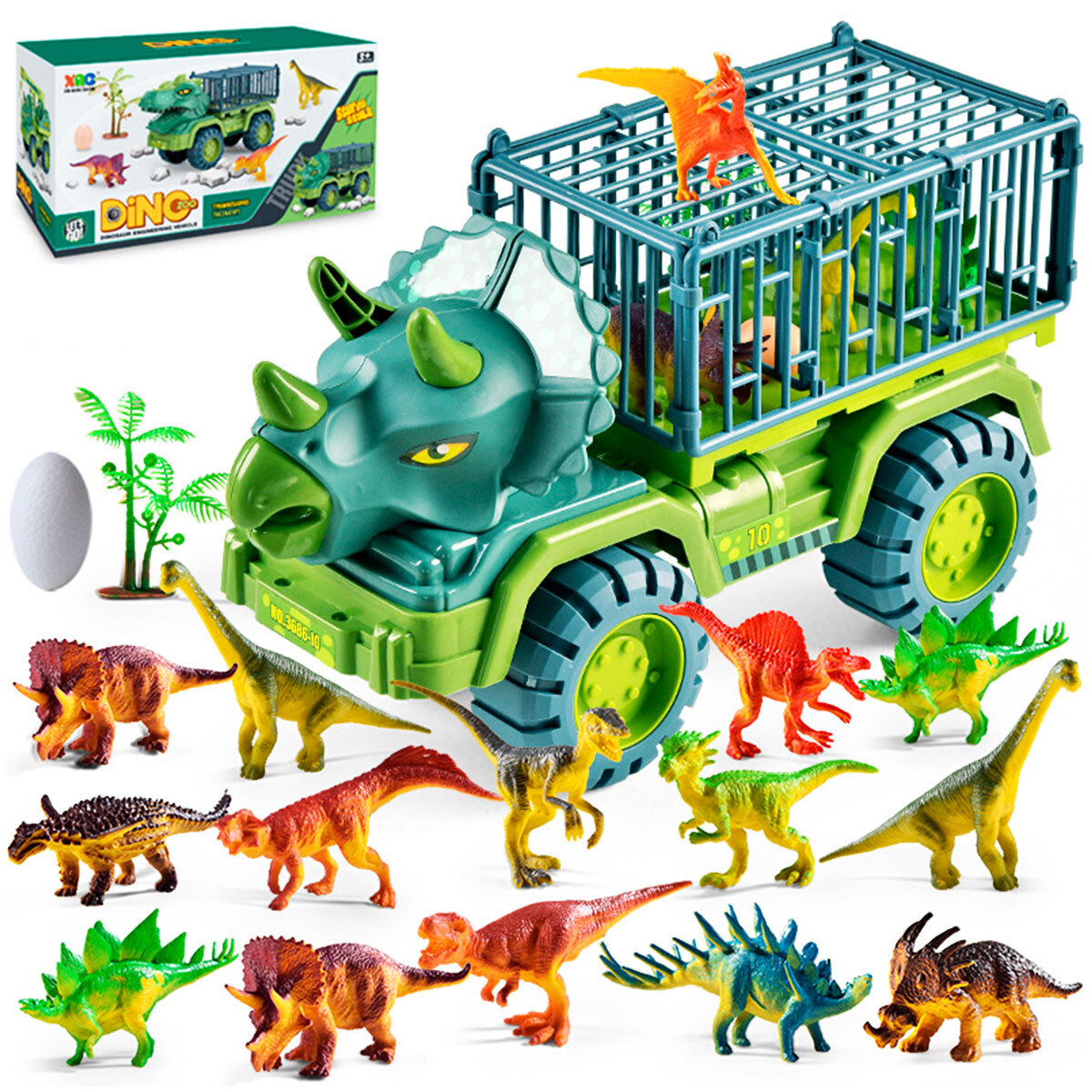 Camión De Dinosaurio Grande Transporte +21 Figuras - Triceratops 