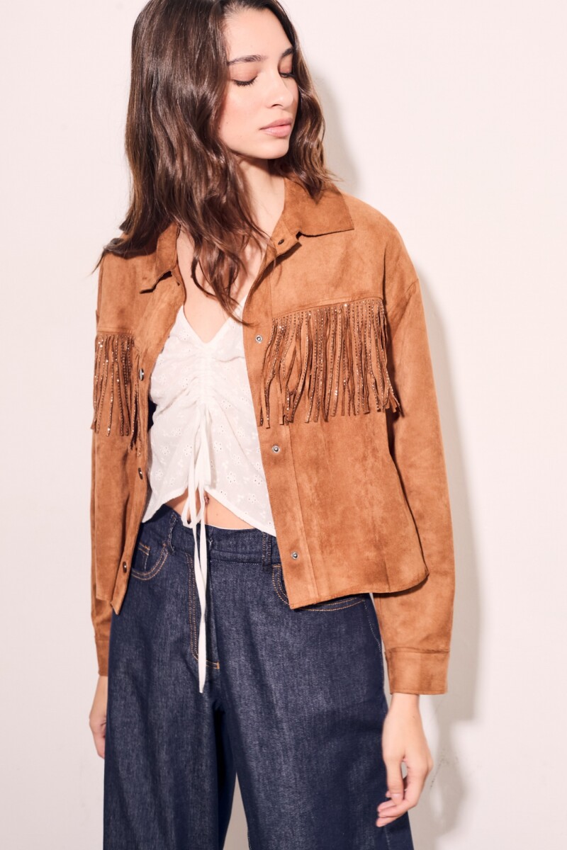 Camisa Flecos Gamuza Vegana Camel