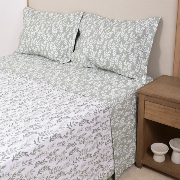 Cubrecama Ava 200 Hilos Hojitas Verde 250x240
