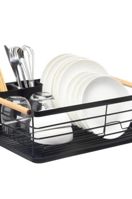 Escurridor Con Bandeja Asas De Madera Acero Inox NEGRO