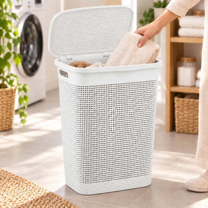 Canasto Organizador Para Ropa Simil Ratán 40 Lts BLANCO