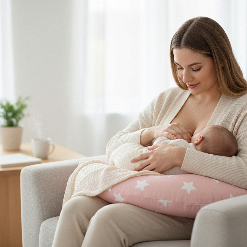Almohada lactancia LORELLI rosa estrellas