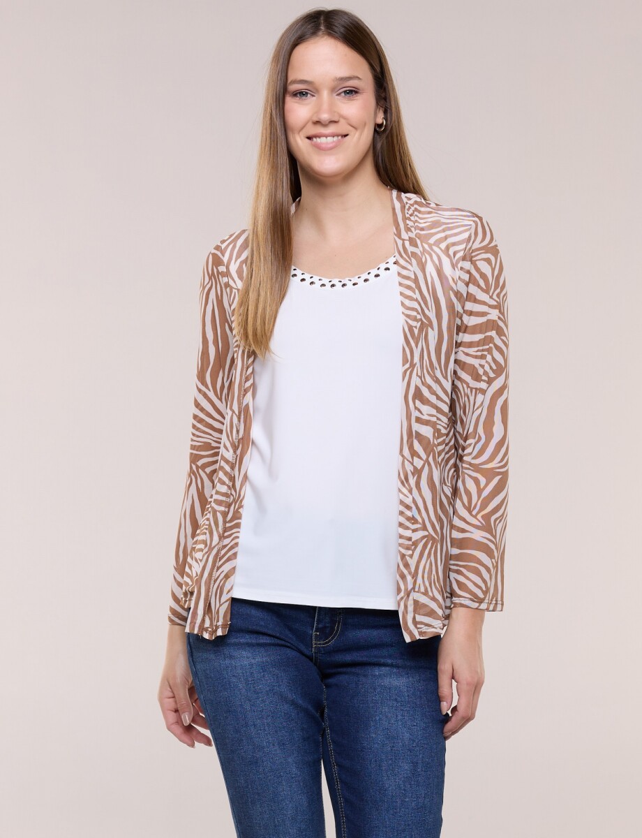 Cardigan Con Blusa - Tostado/multi 