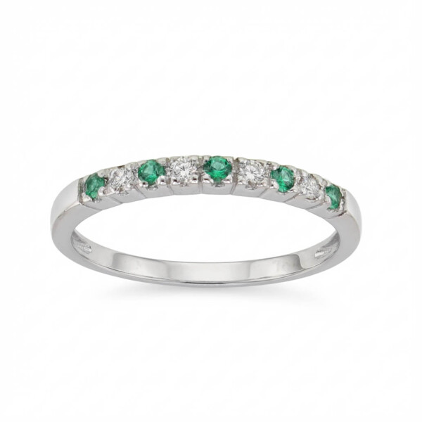 Anillo medio sinfín Clásico S de oro blanco 18k con brillantes y esmeraldas Anillo medio sinfín Clásico S de oro blanco 18k con brillantes y esmeraldas