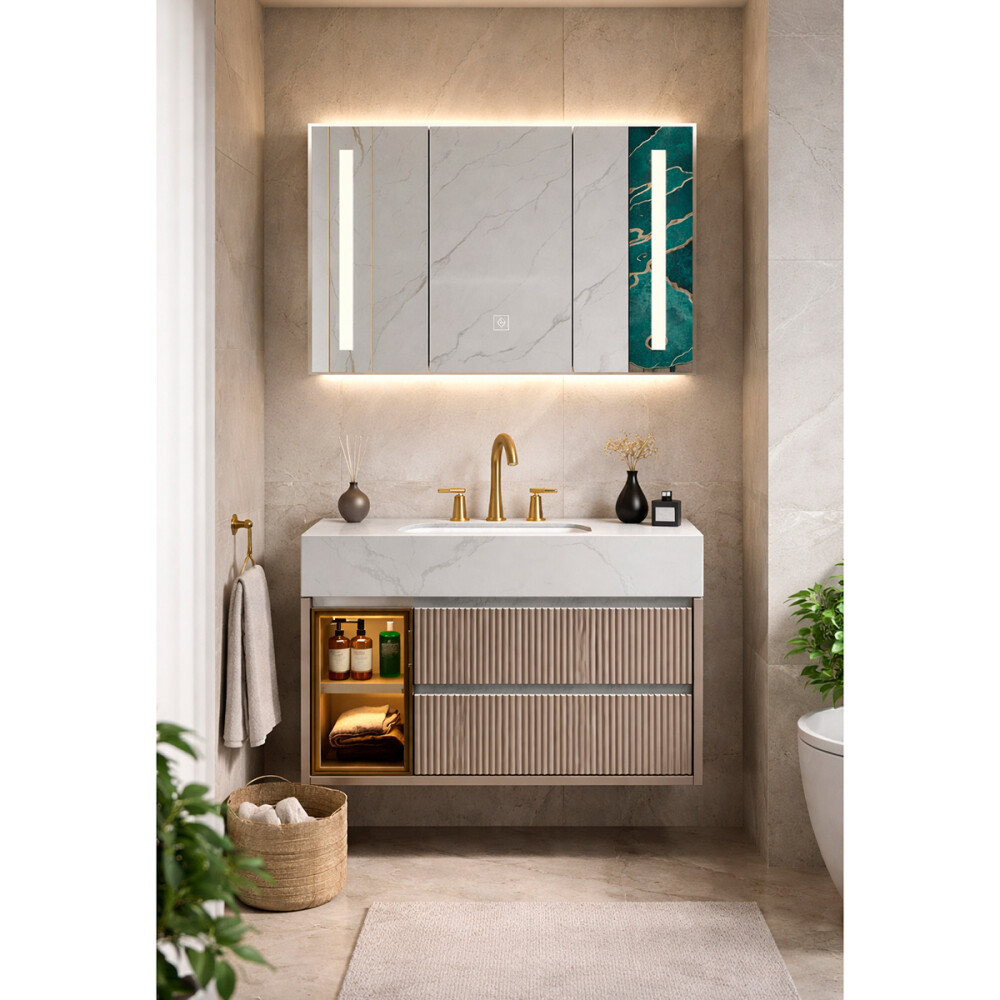 CONJUNTO DE BAÑO HABITARE MODELO LT2000-80M / MUEBLE + BACHA + ESPEJO C/ LUZ LED - 80 cm Conjunto De Baño Habitare Modelo Lt2000-80m / Mueble + Bacha + Espejo C/ Luz Led - 80 Cm