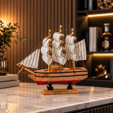 Barco Velero Decorativo de Madera – Natural y Rojo -Largo 16cm/ Altura 16 cm Barco Velero Decorativo de Madera – Natural y Rojo -Largo 16cm/ Altura 16 cm
