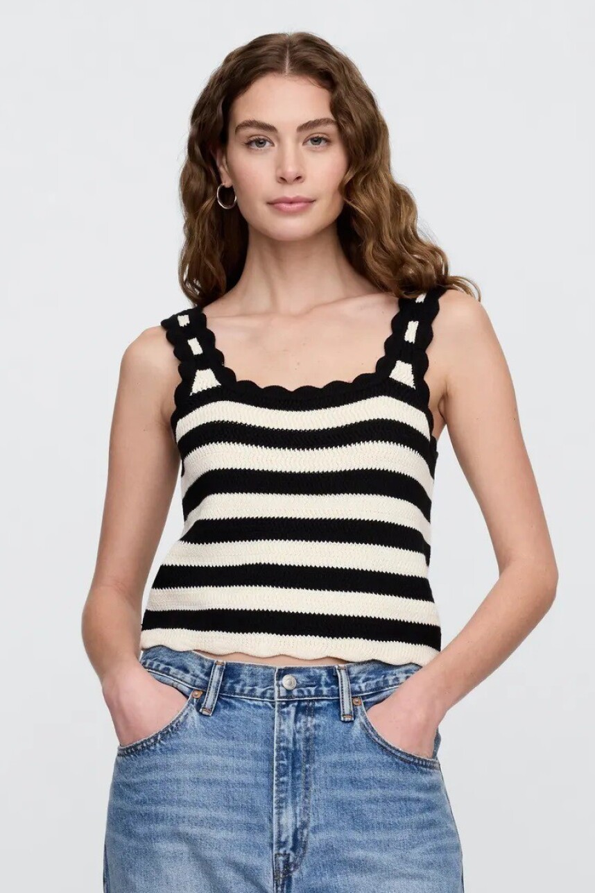 Musculosa Crochet Mujer Black White Stripe