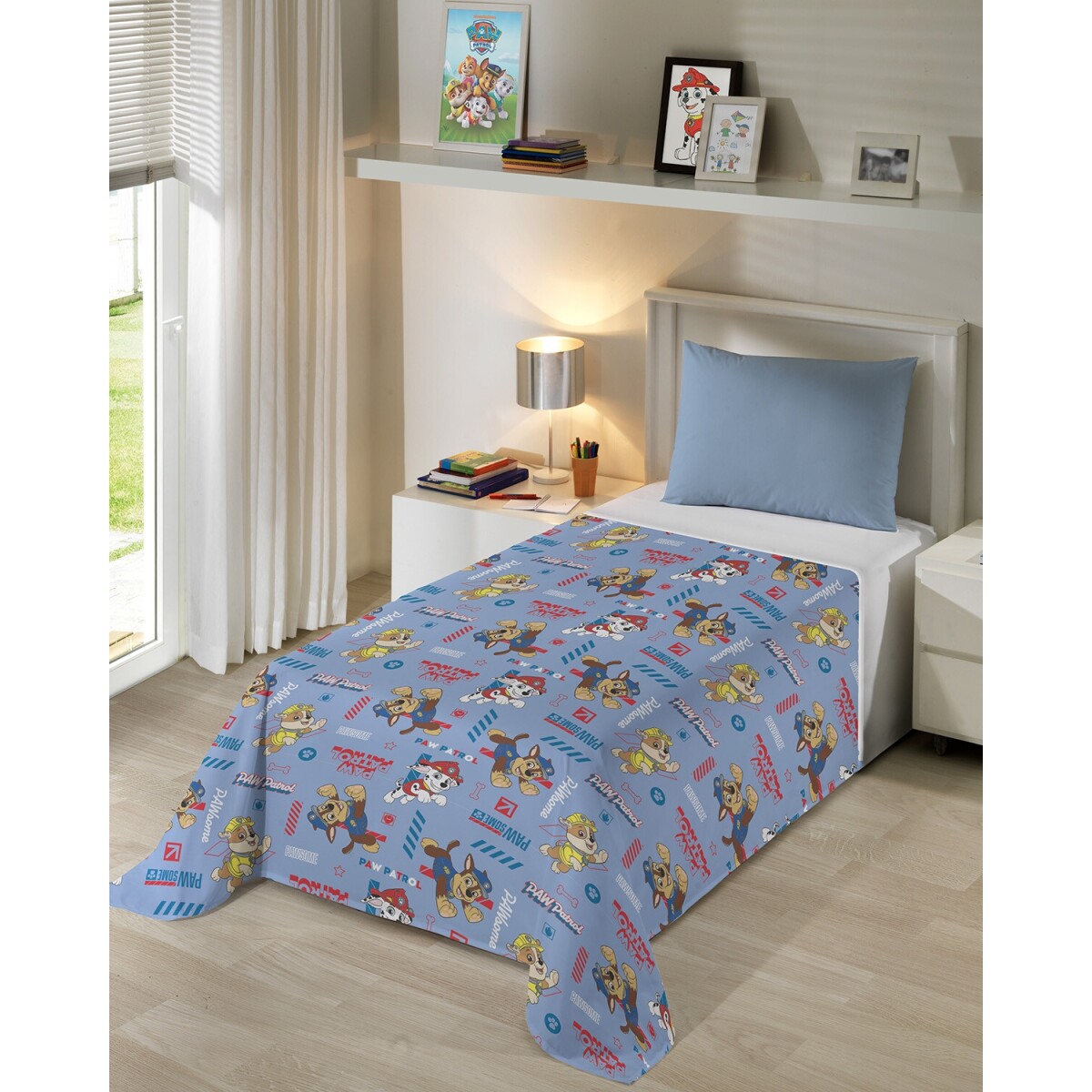 Frazada Infantil Disney 1 plaza tela afelpada y con corderito - PAW PATROL AZUL 