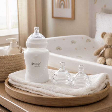 Set Evenflo Mamadera Anticólicos 270Ml+2 Tetinas Flujo Medio Blanco