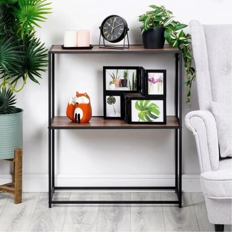 Mesa Auxiliar Consola 2 Niveles Madera Metal 62,5x30x75,5 cm Madera/negro
