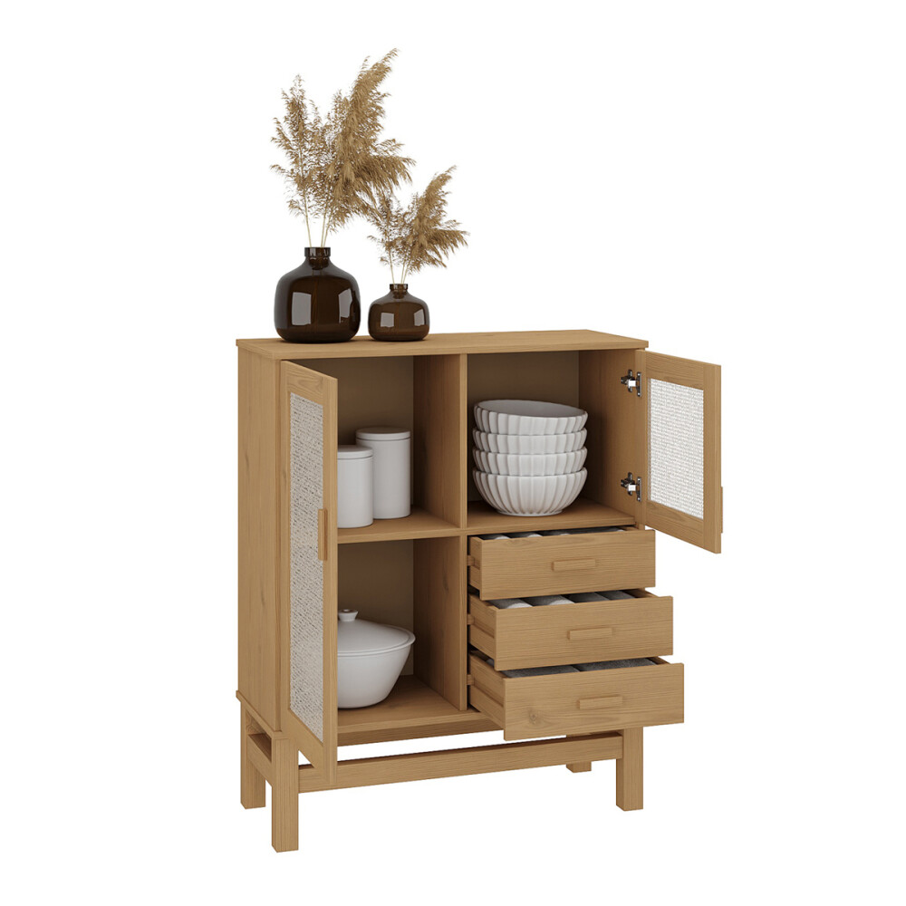 APARADOR BUFFET DE 2 PUERTAS 3 CAJONES EN MADERA MACIZA CON RATAN NATURAL APARADOR BUFFET DE 2 PUERTAS 3 CAJONES EN MADERA MACIZA CON RATAN NATURAL