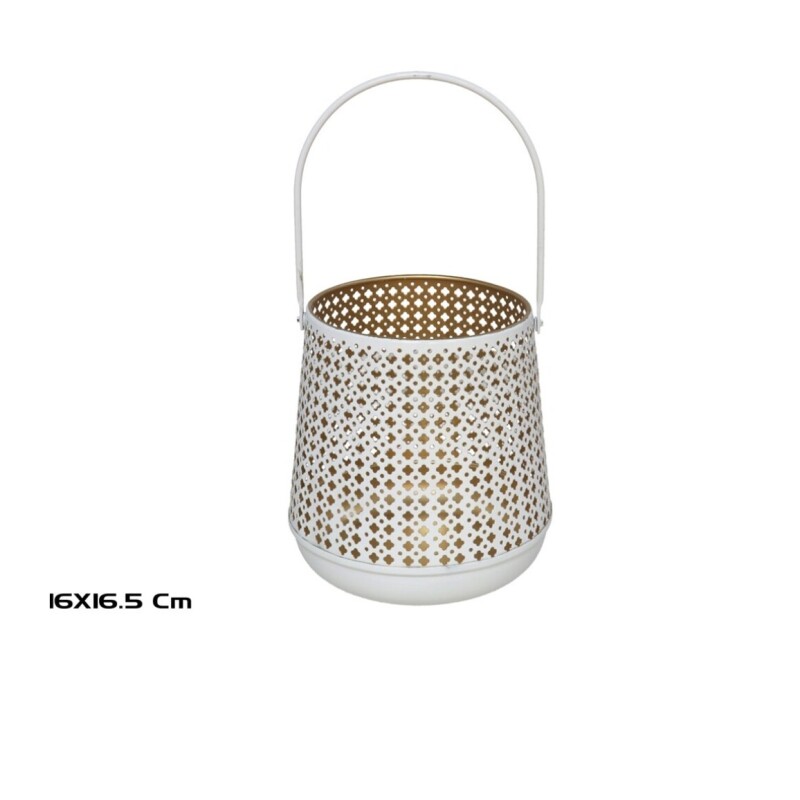 Portavela Metal C/Asa Dorado/Blanco 16x16.5Cm PORTAVELA METAL C/ASA DORADO/BLANCO 16X16.5CM