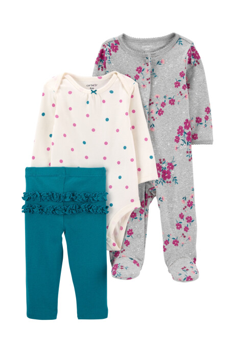 Set tres piezas pijama con pie, body manga larga y pantalón de algodón 0