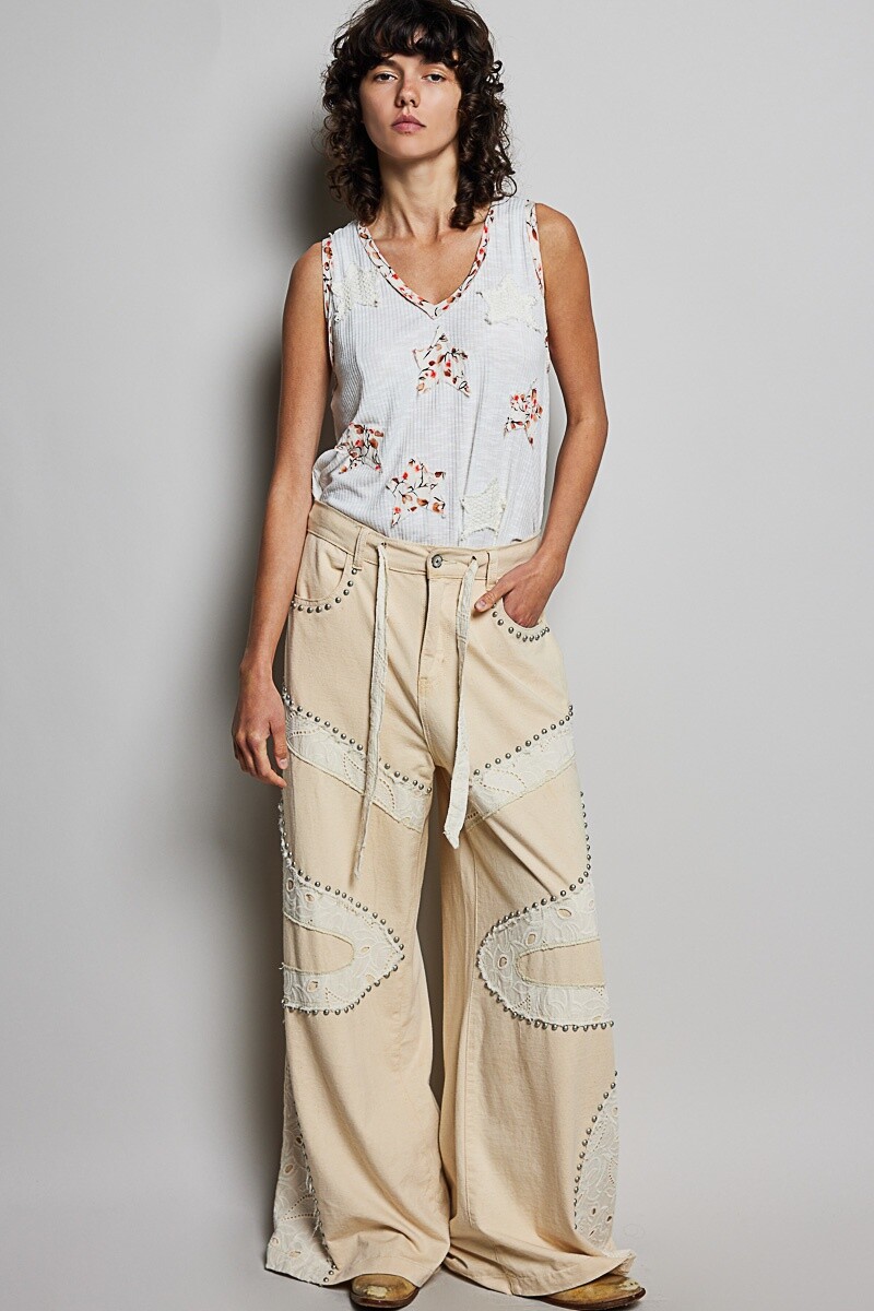 PANTALON CON ENCAJE Natural