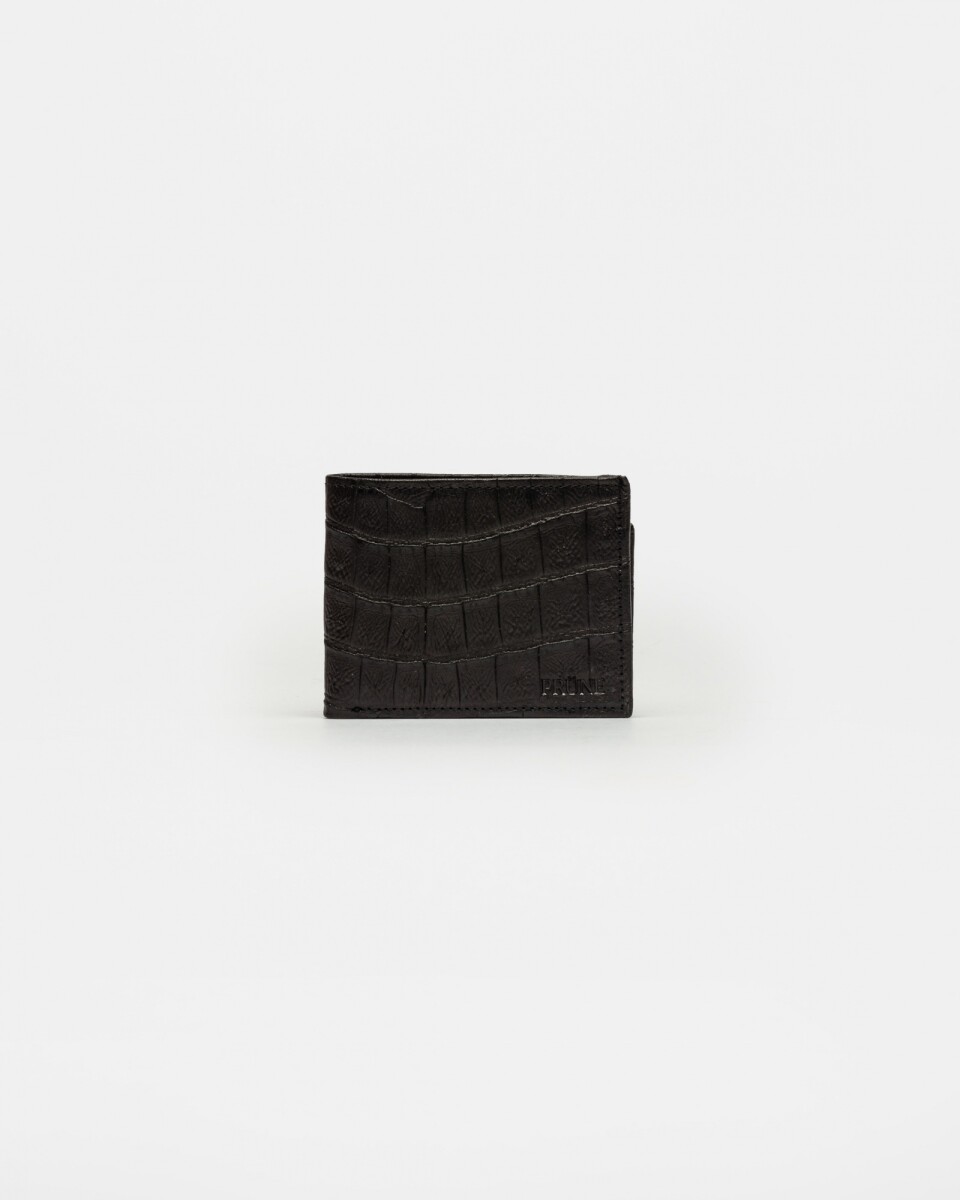 Billetera De Hombre Bernard En Cuero Grabado Croco - Negro 