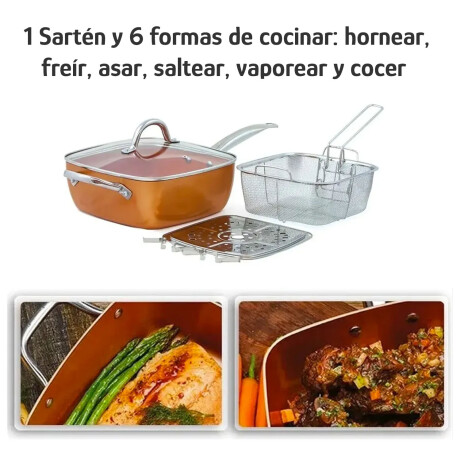 Set Sartén Antiadherente Tapa Vidrio + Molinillo Manual Cobre