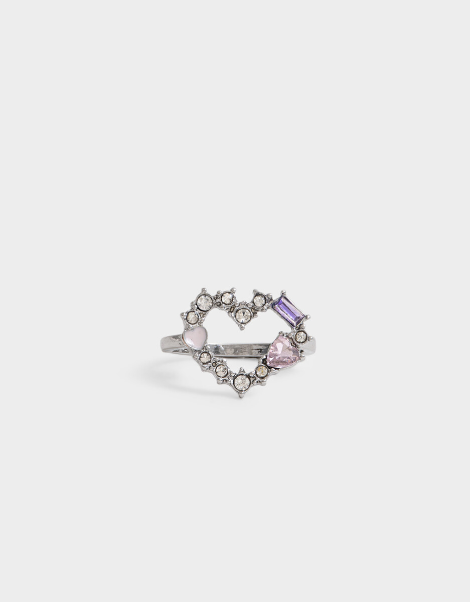 Anillo Corazón Plateado Strass 