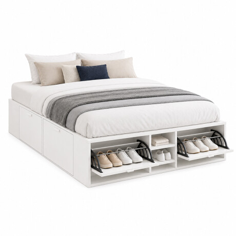 Cama 2 plazas con zapatera y cajones BLANCO