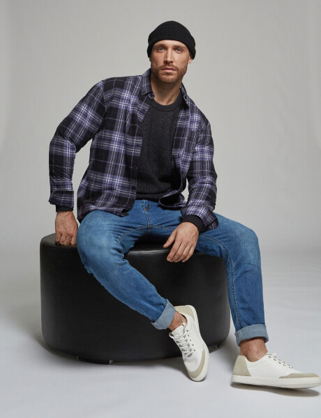 Camisa m/l franela cuadros negro