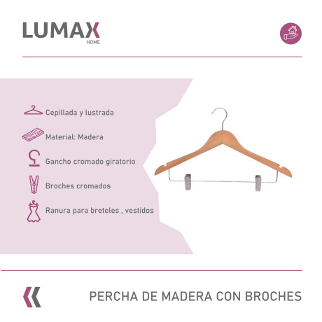Percha de madera con pinzas x 100 resistente Percha de madera con pinzas x 100 resistente