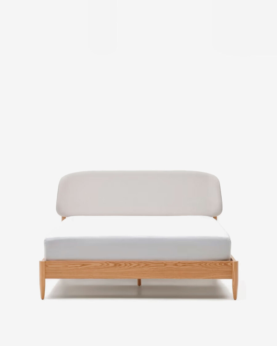 Cama Octavia madera contrachapada de fresno y cabecero tapizado blanco FSC Mix Credit 180x200cm 