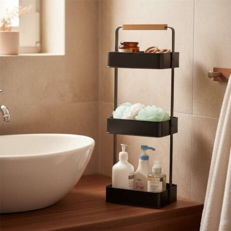 Estanteria 3Niveles Negro Mate Y Bambu 22X15X71H