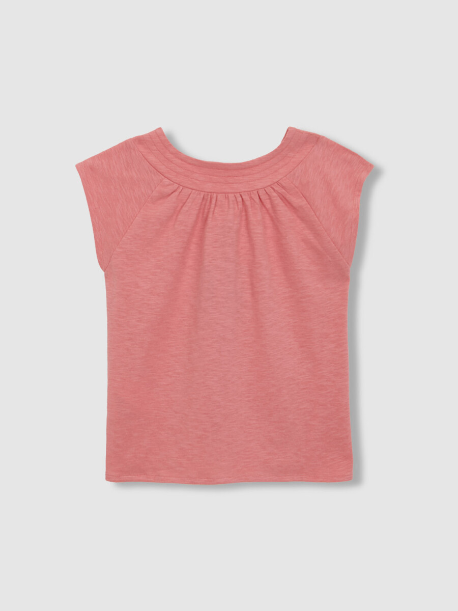 Camiseta Con Pespuntes Rosa