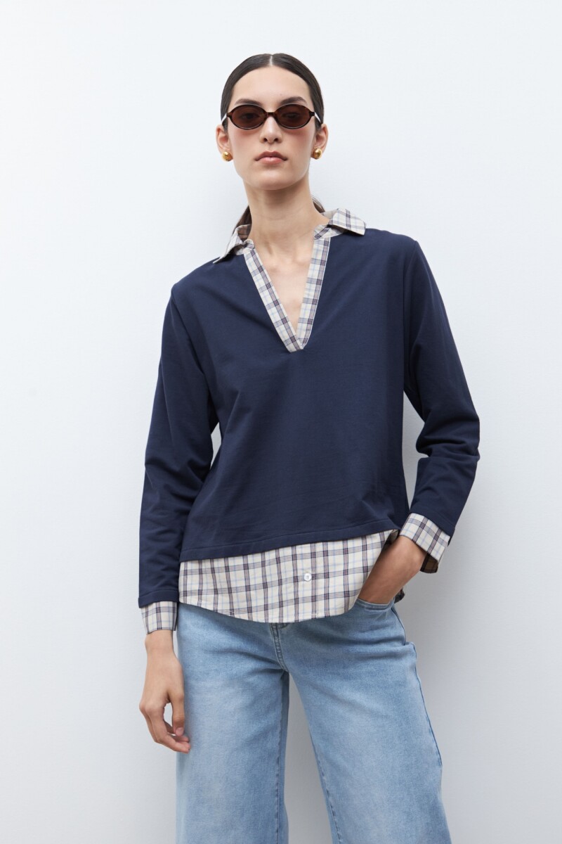 Sweatshirt con camisa - azul marino 