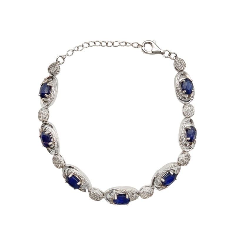 Pulsera oval-Plata 925-Piedra zirconia y zafiro-PU3022 conpiedra