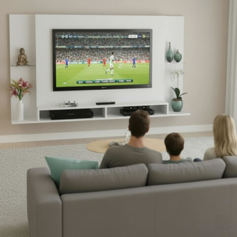 Rack Flotante Tv 65 Pulgadas Blanco - Con Estantes De Vidrio Y Pasacables Rack Flotante Tv 65 Pulgadas Blanco - Con Estantes De Vidrio Y Pasacables