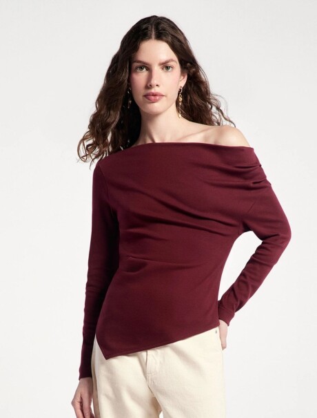 BLUSA ASIMÉTRICA DE MANGA LARGA BORDEAUX